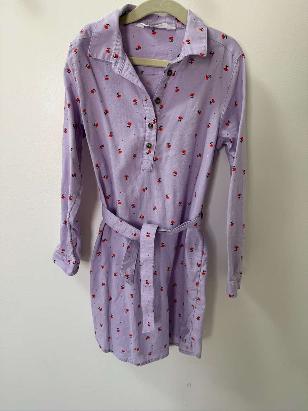 H&M Lilac Floral Shirt Dress with Tie Waist